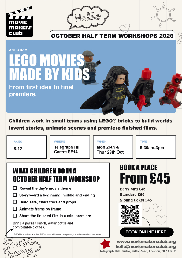 Movie Makers Club October half-term workshops 2026 flyer
